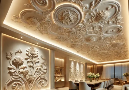 گچبری مدرن طرح گل و بوته: تلفیق اصالت و نوآوری در دکوراسیون داخلی با سیمین گچبری